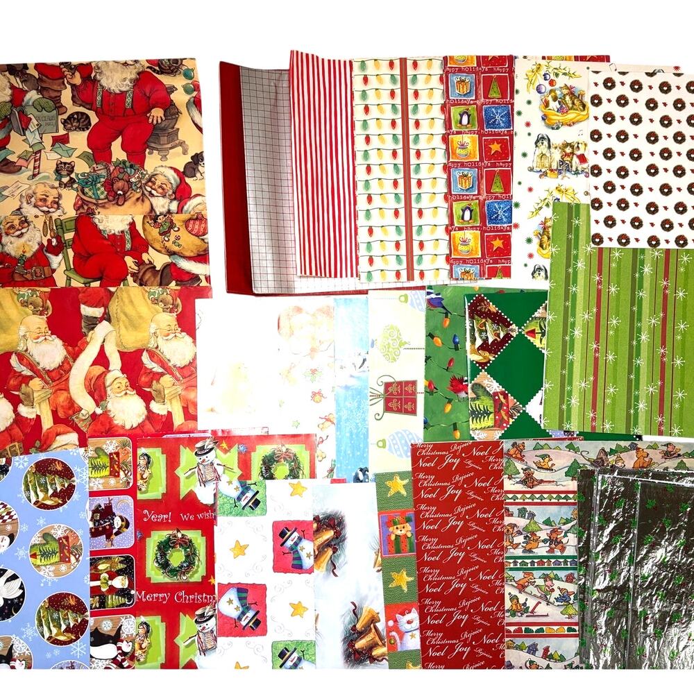 Vntg 90s Y2K Christmas Wrapping Paper Gift Wrap Lot 1 lb 12 oz Scrapbook